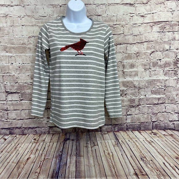 Quacker Factory Gray Cardinal Sequin Striped Top - Picture 1 of 9